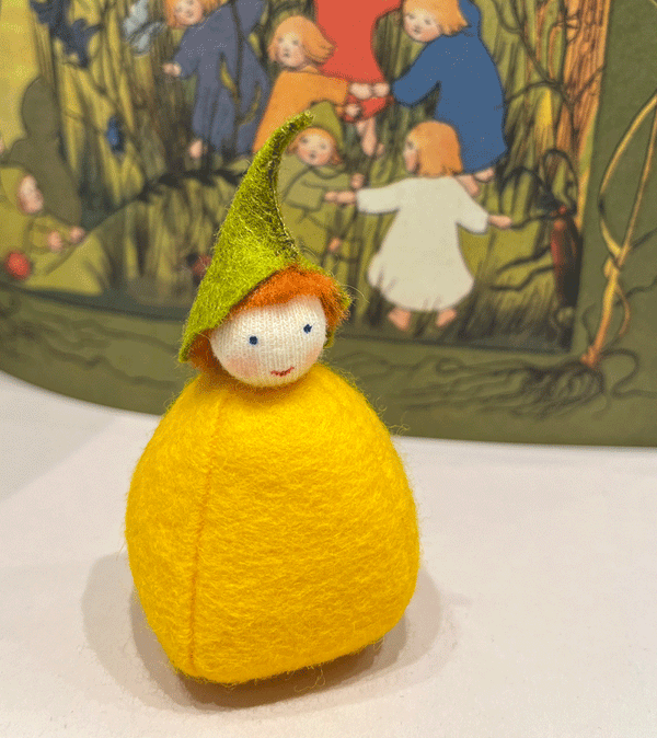 Light Skin Yellow Pumpkin Boy Warldorf Felt Doll - Niddle Noddle