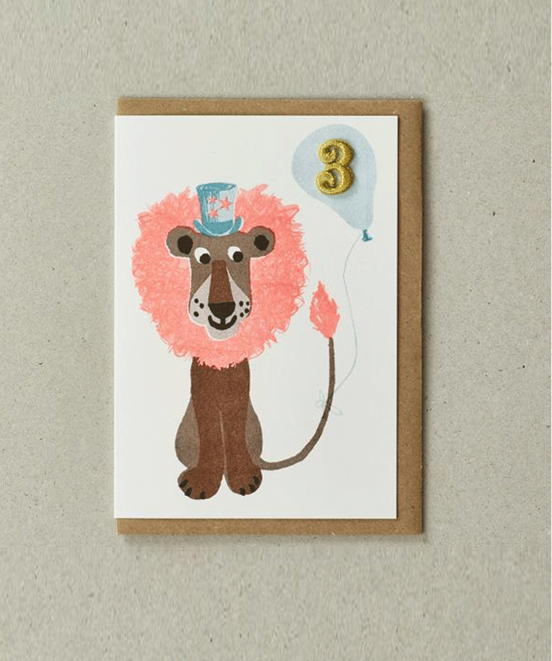 Age 3 Lion Birthday Card by Petra Boase - Niddle Noddle