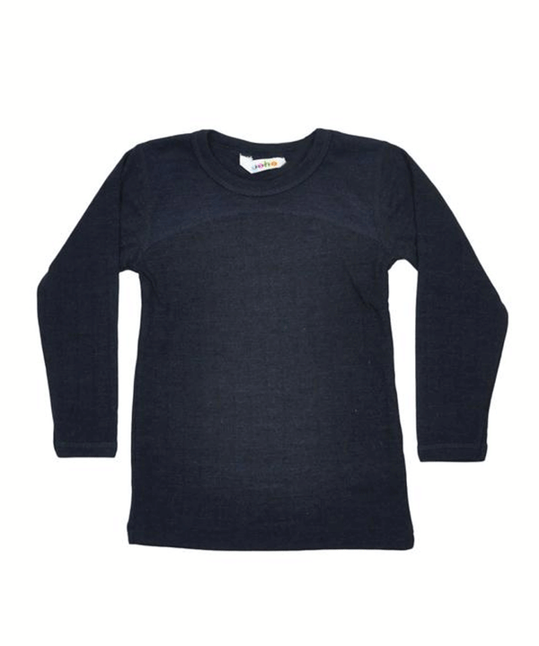 Navy Long sleeved T-Shirt in Wool and Silk by Joha - Niddle Noddle