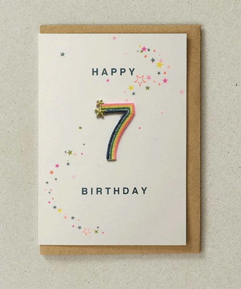 Age 7 Rainbow  Birthday Card by Petra Boase - Niddle Noddle
