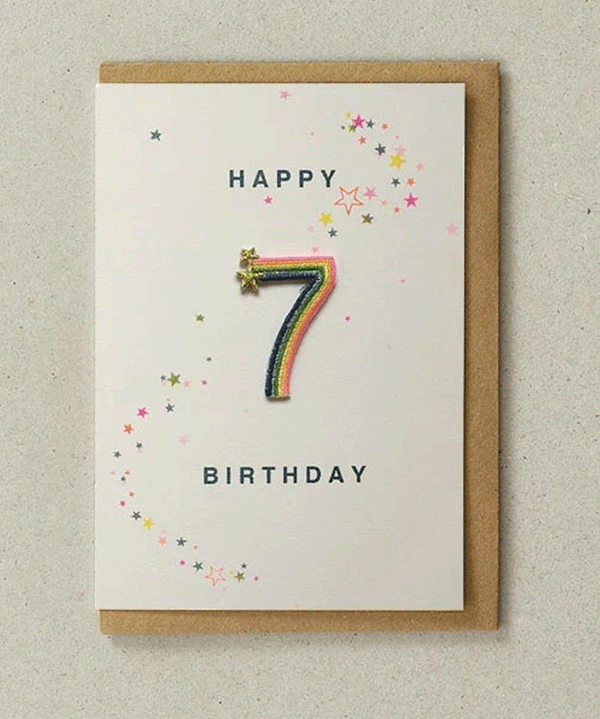 Age 7 Rainbow  Birthday Card by Petra Boase - Niddle Noddle