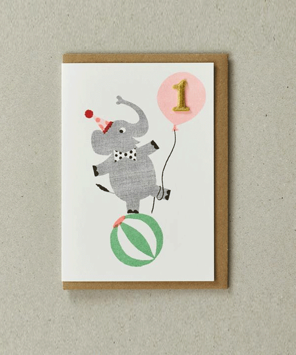 Age 1 Elephant Birthday Card by Petra Boase - Niddle Noddle