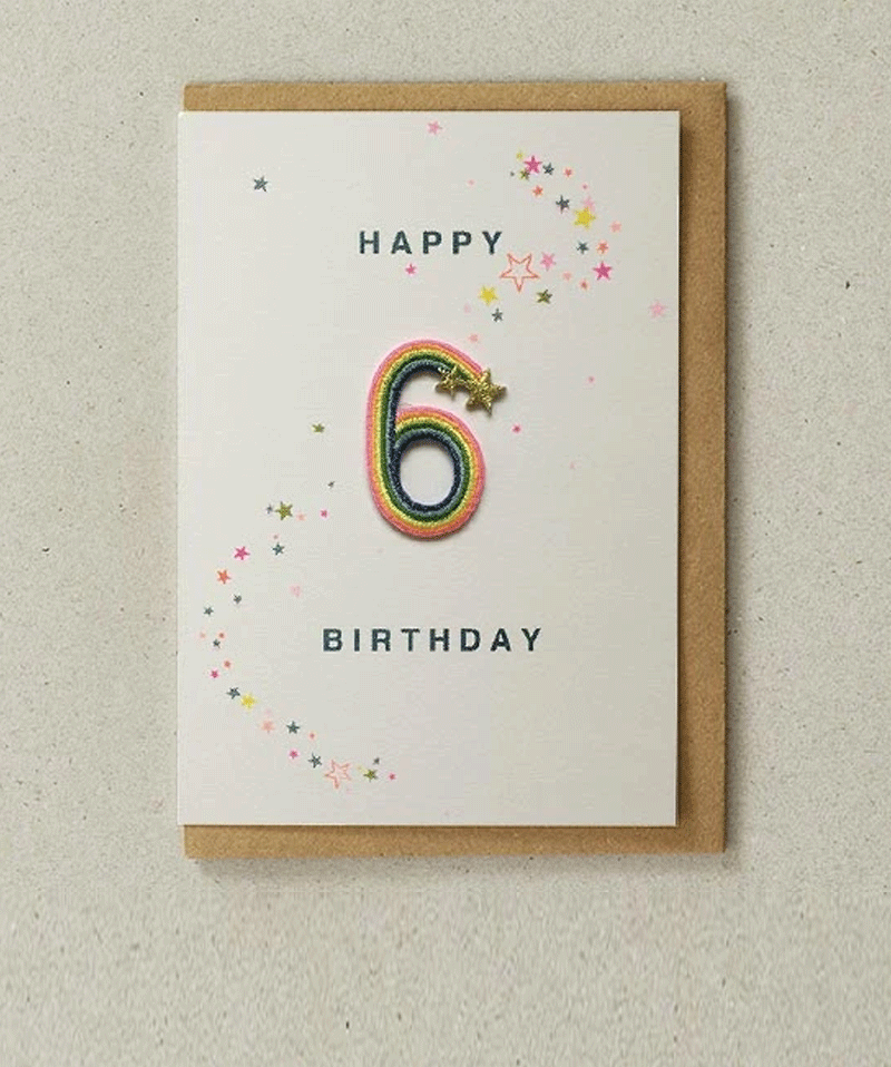 Age 6 Rainbow Birthday Card by Petra Boase - Niddle Noddle