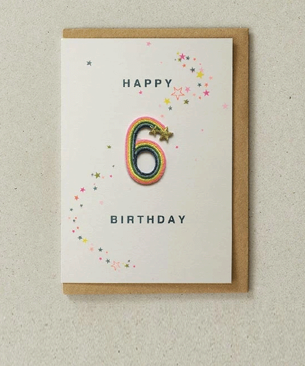 Age 6 Rainbow Birthday Card by Petra Boase - Niddle Noddle