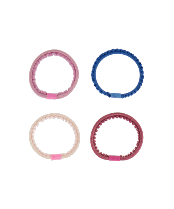 Pack of 4 Thin Hair Ties Blue, Pink and White by Bon dep - Niddle Noddle