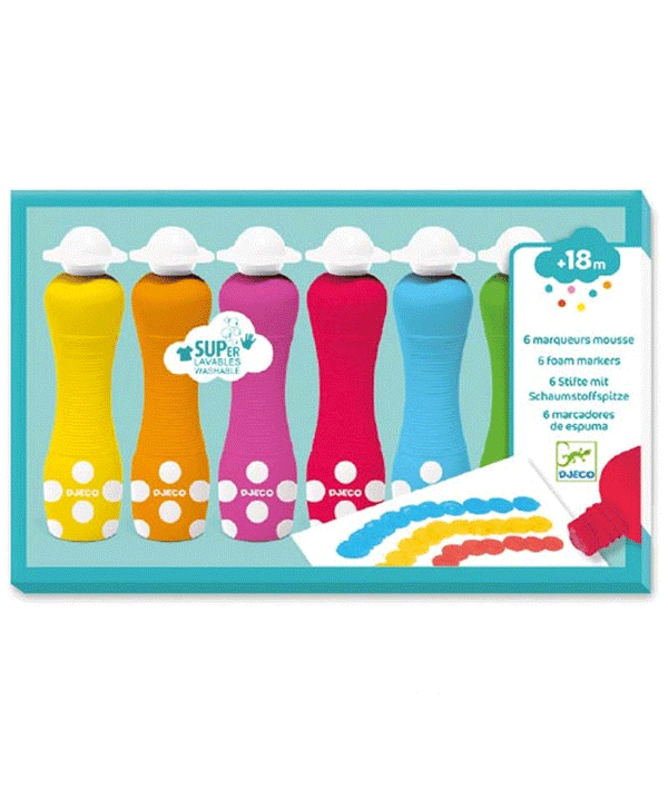 Set of 6 Washable Foam Markers by Djeco - Niddle Noddle