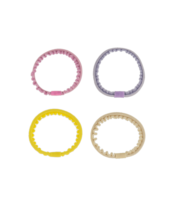 Pack of 4 Thin Hair Ties Yellow, Pink and White by Bon dep - Niddle Noddle