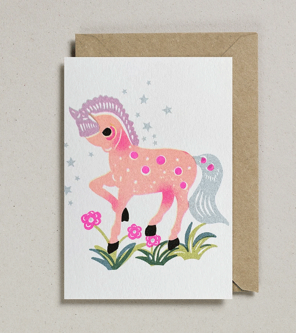 Peach Pony Riso Papercut Card by Petra Boase