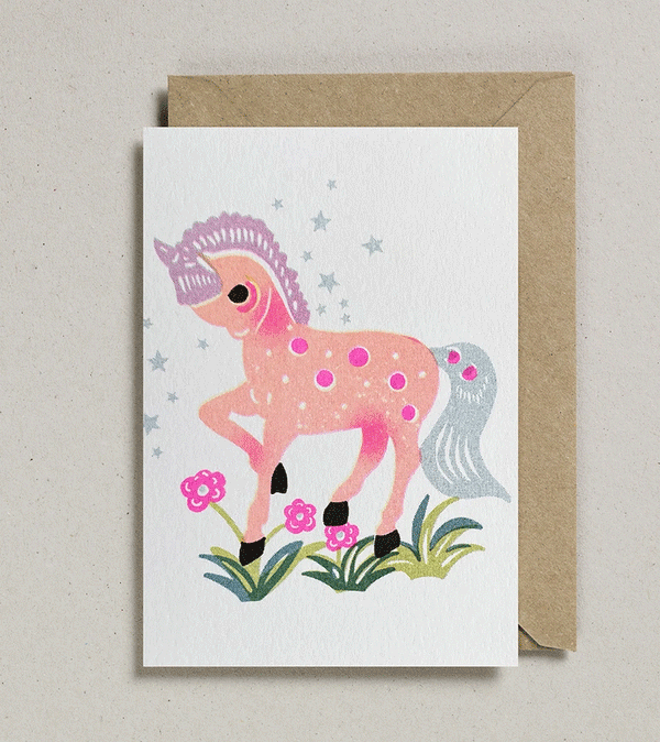 Peach Pony Riso Papercut Card by Petra Boase - Niddle Noddle