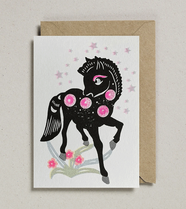 Black Pony Riso Papercut Card by Petra Boase - Niddle Noddle