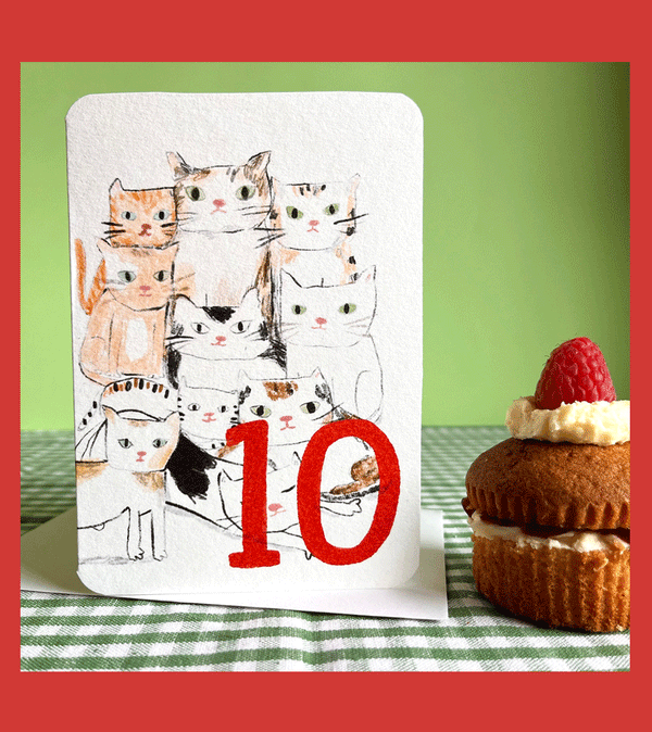 Age 10 Cat Birthday Card by Laura Skilbeck