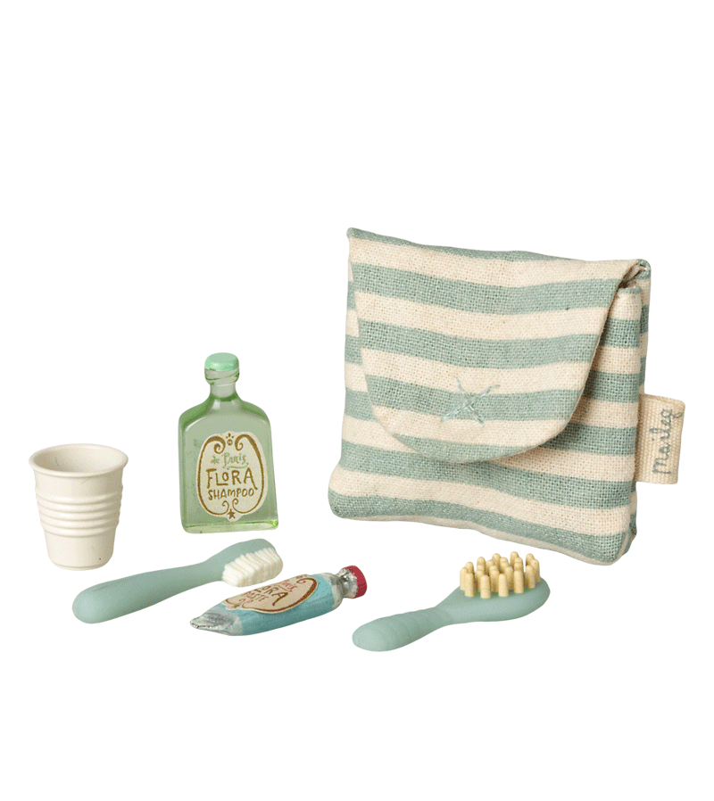 Blue Stripe Toothbrush Set in Bag by maileg