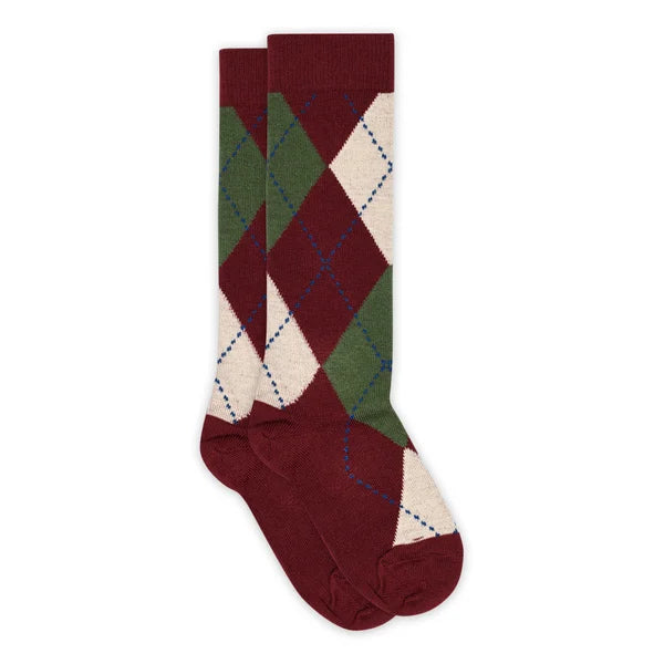 Wine Red Argyle Carmen Knee Socks by mp Denmark