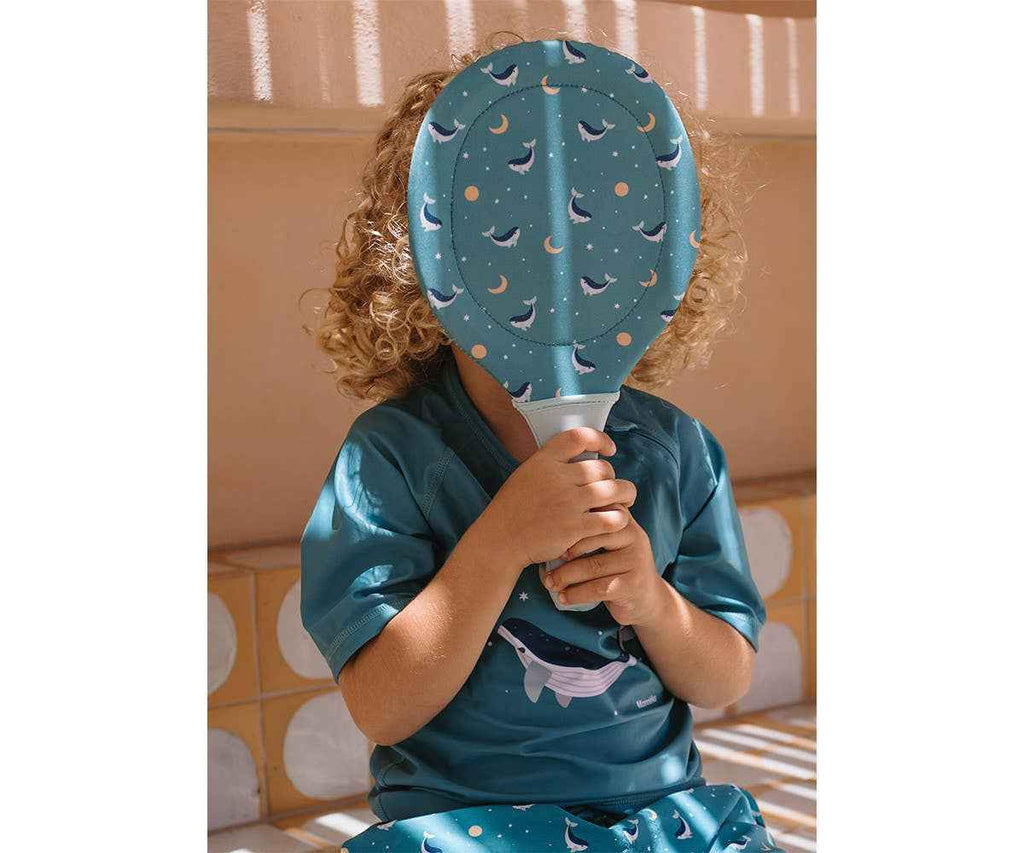 Teal Whale Neoprene Beach Paddles with Ball by Tutete