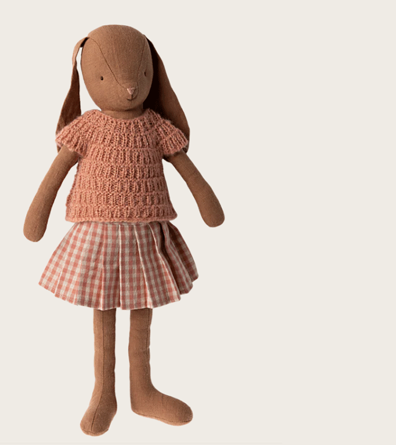 Size 3 Chocolate Bunny in Skirt and Knitted Top by maileg