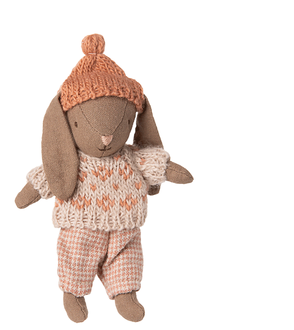 Micro Brown Winter Rabbit in Rose Knitted Outfit by maileg