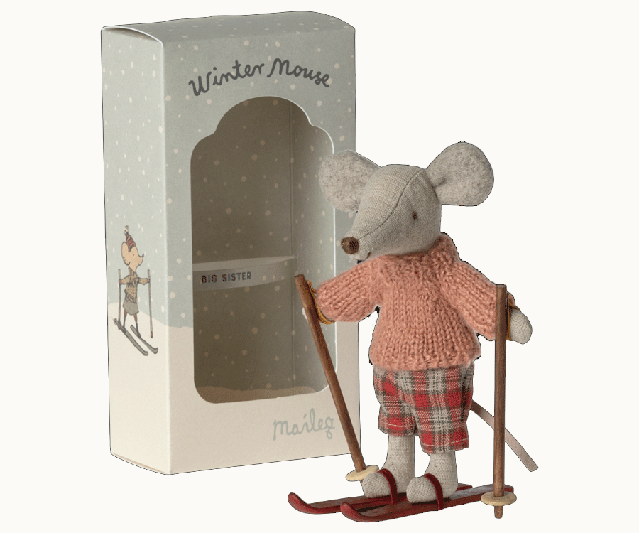 Big Sister Winter Mouse with Ski Set by maileg