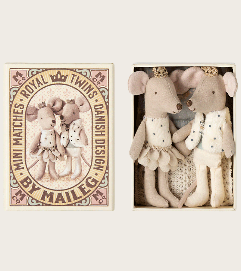 Little Sister and Brother Royal Twin Mice in Matchbox by maileg