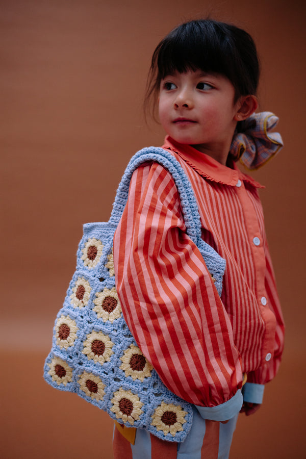 Pastel Blue Flower Lemon Tree Crochet Bag by Sticky Lemon