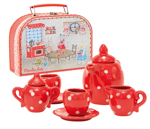 La Grande Famille Ceramic Tea Set in Suitcase by Moulin Roty