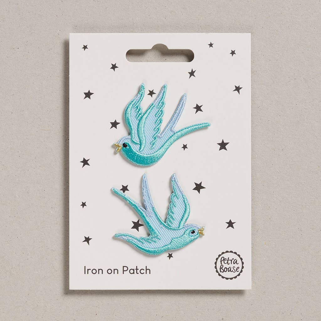 Blue Swallows Iron-On Embroidered Patches by Petra Boase