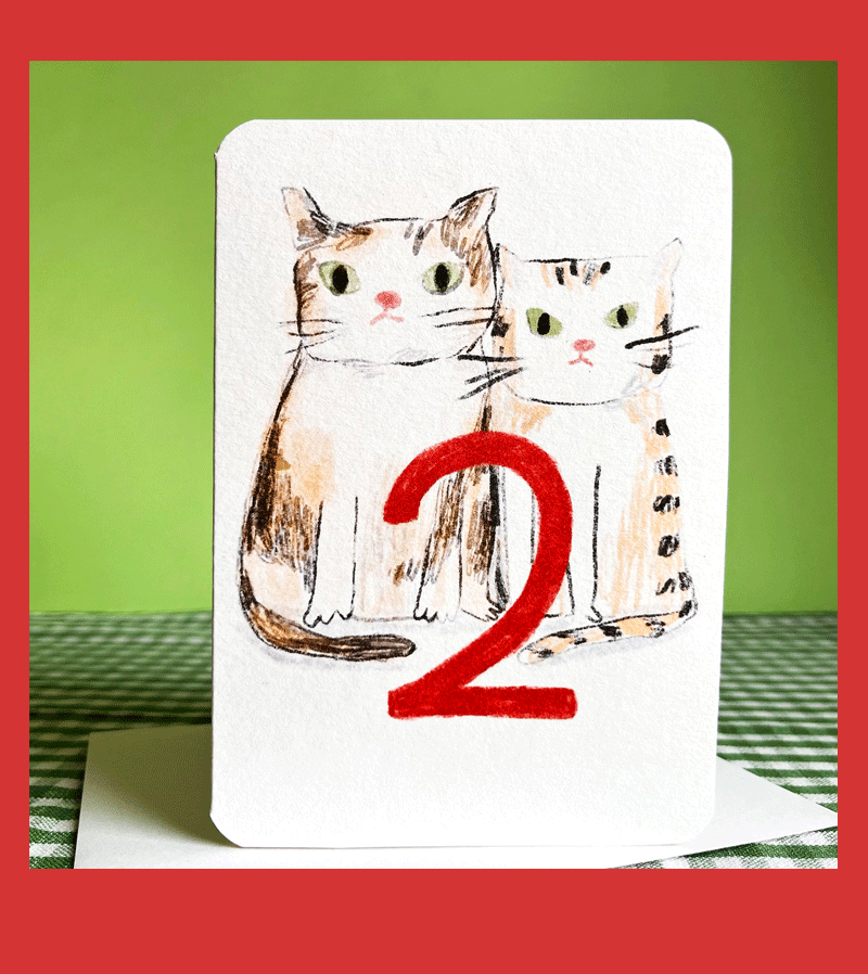 Age 2 Cat Birthday Card by Laura Skilbeck