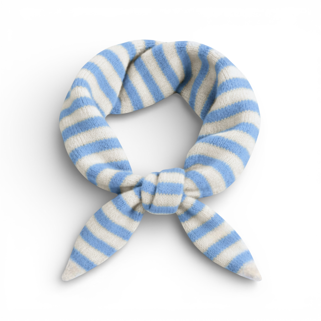 Pastel Blue Striped Wool Blend Light Weight Triangle Neck Scarf