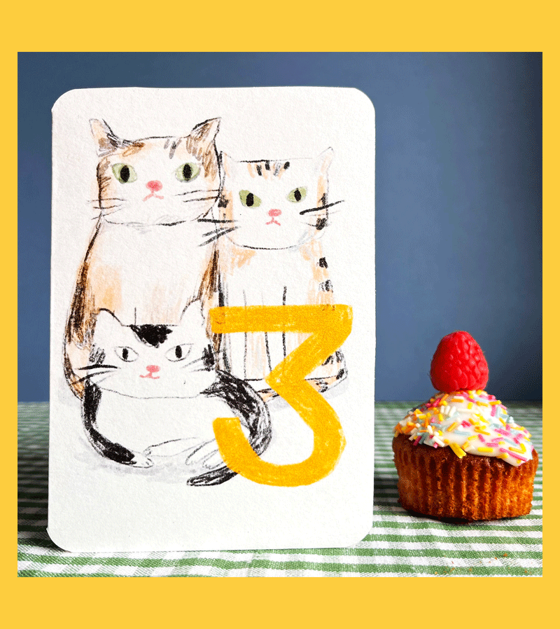 Age 3 Cat Birthday Card by Laura Skilbeck