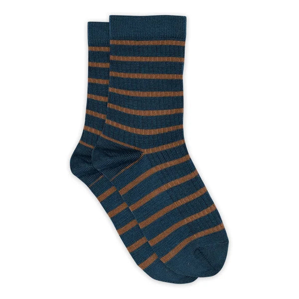 Dark Denim Stripe Viggy Wool Socks by mp Denmark