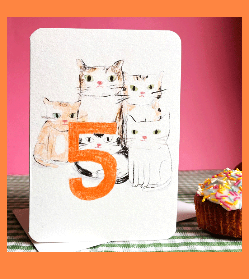 Age 5 Cat Birthday Card by Laura Skilbeck