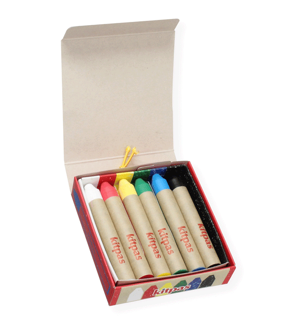 Set of 6 Medium Rice Bran Wax Crayons by Kitpas