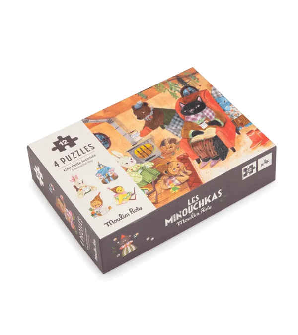 Set of 4 12pcs puzzles A beautiful day from The Minouchkas by Moulin Roty