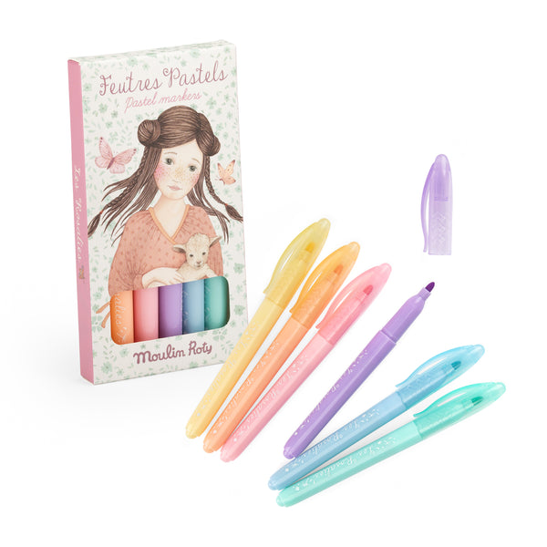 Les Rosalies 6 Pastel Felt Pens by Moulin Roty