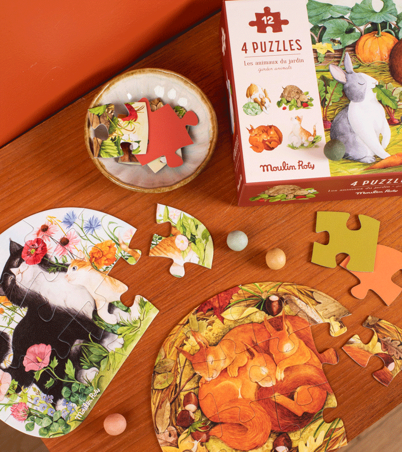 Le Jardin 4 Animal Mini Puzzles by Moulin Roty