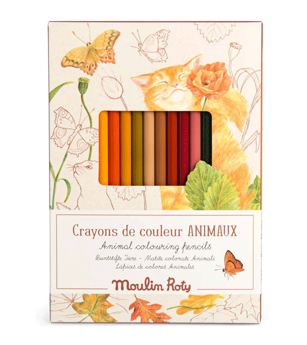 Animaux 12 Colored Pencils + Cards by Moulin Roty