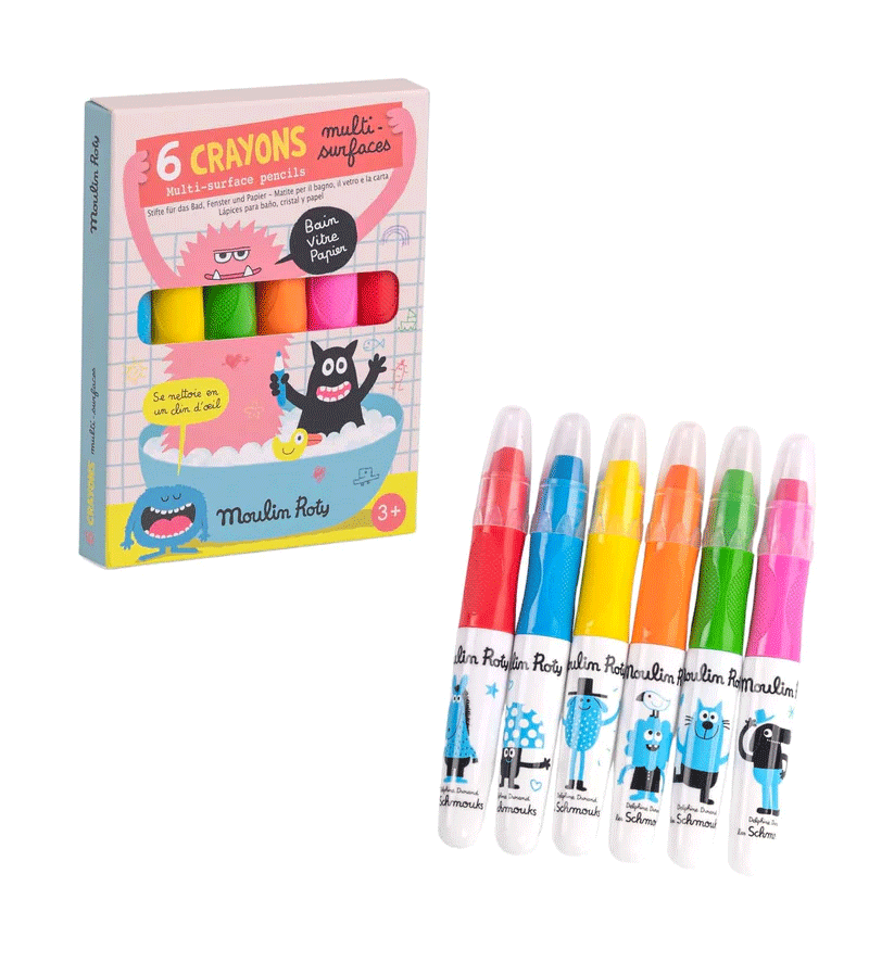 The Schmouks 6 Multi-Surface Crayons by Moulin Roty
