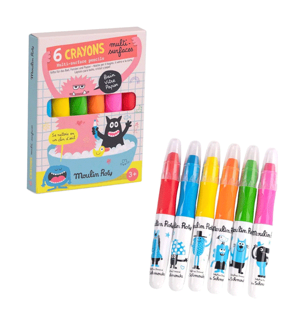 The Schmouks 6 Multi-Surface Crayons by Moulin Roty