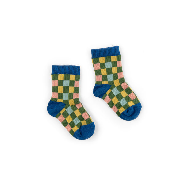 Green Yellow & Blue Checked Socks by Moulin Roty