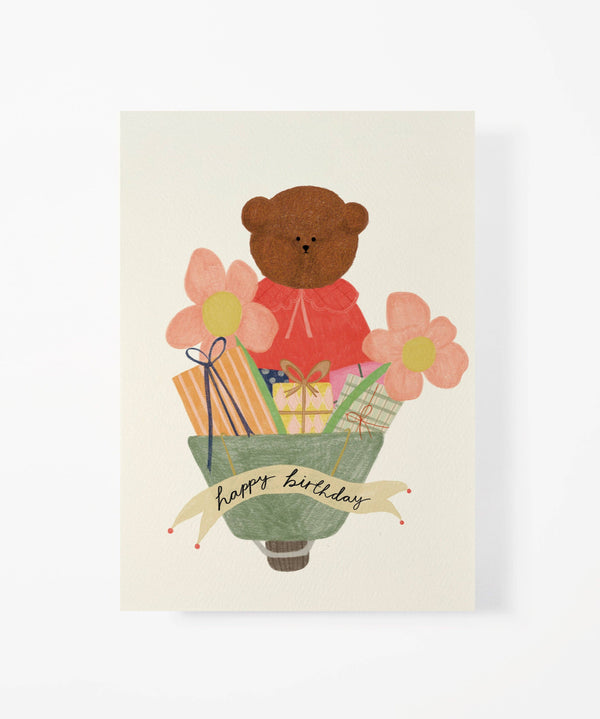 Birthday Bear Wheelbarrow Greeting Card by Bear Days