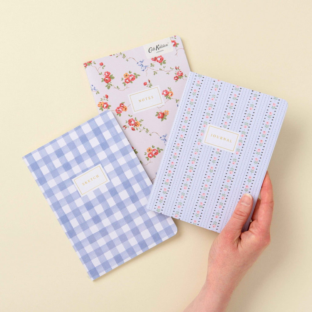 Set of 3 Stitched Notebooks in Blue Floral & Check by Ohh Deer