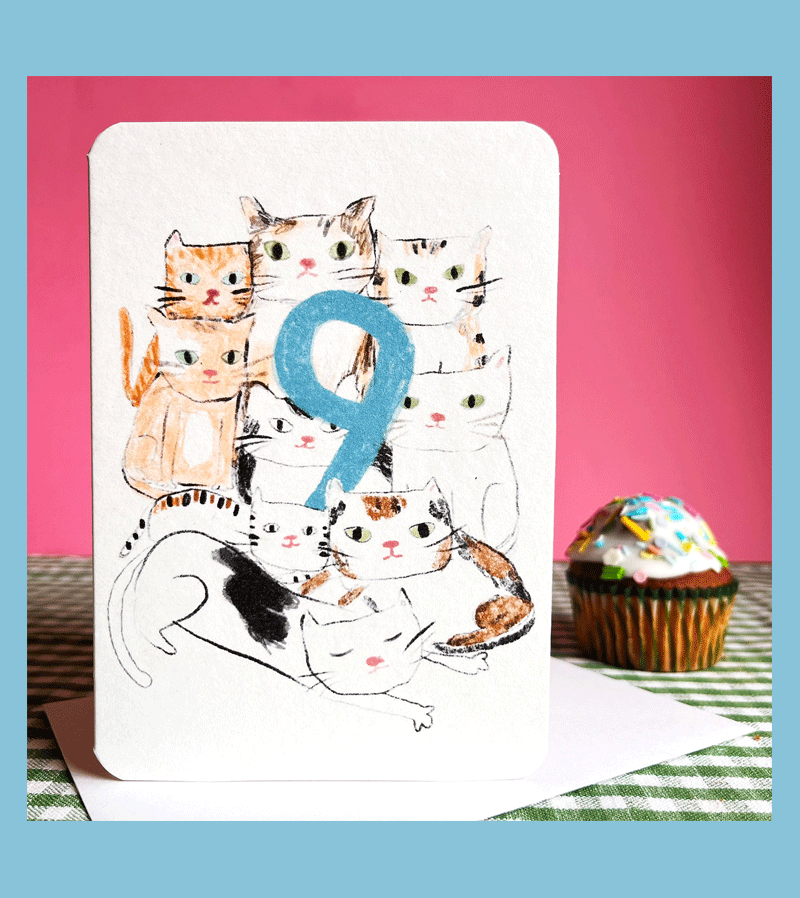 Age 9 Cat Birthday Card by Laura Skilbeck