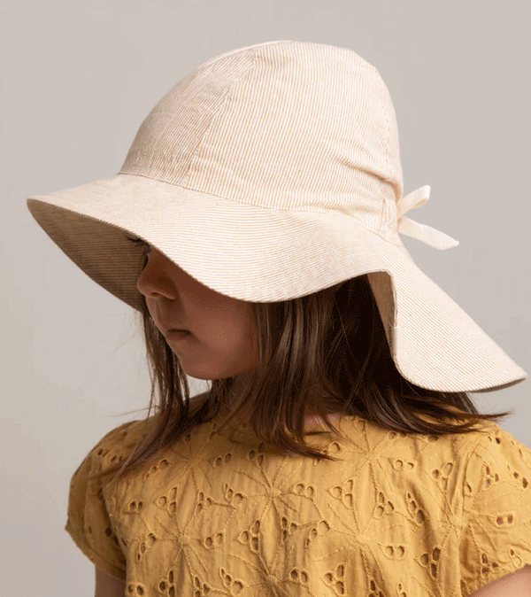 Kids Dijon Stripe Alba Long Sun Hat by MarMar Copenhagen