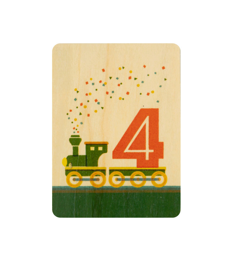 Age 4 Train Birthday Mini Wooden Card by WOODHI