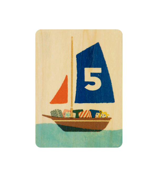 Age 5 Boat Birthday Mini Wooden Card by WOODHI