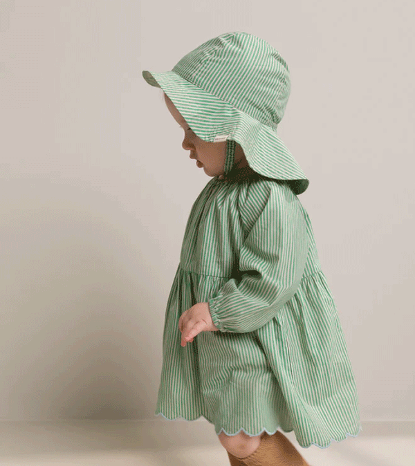 Mint Leaf Stripe Alba Long Sun Hat by MarMar Copenhagen