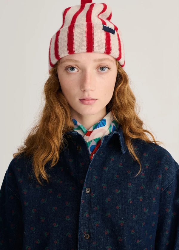 Merino wool Red Striped Beanie by Bobo Choses