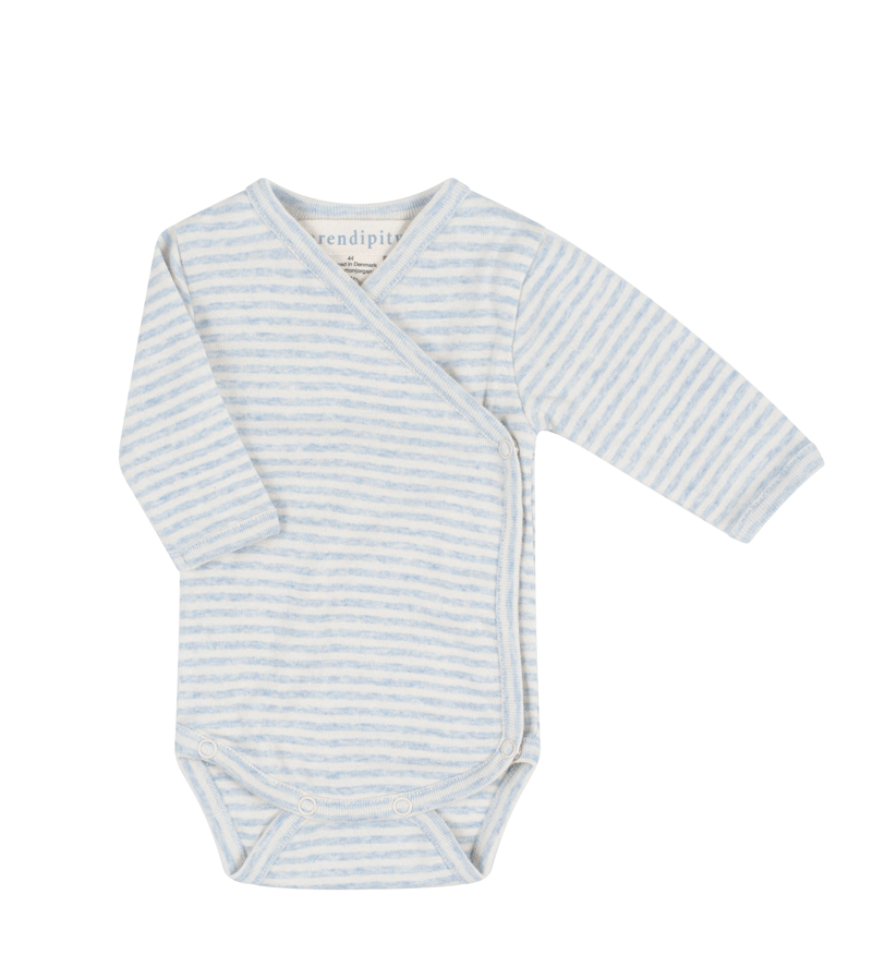 Mist and Ecru Striped Organic Cotton Crossover Body by Serendipity