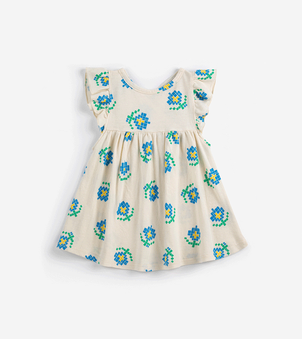 Pixel Flowers all over Ruffled Dress by Bobo Choses