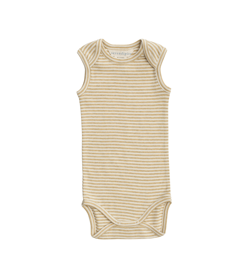 Chamomile and Ecru Stripe Organic Cotton Sleeveless Body by Serendipity
