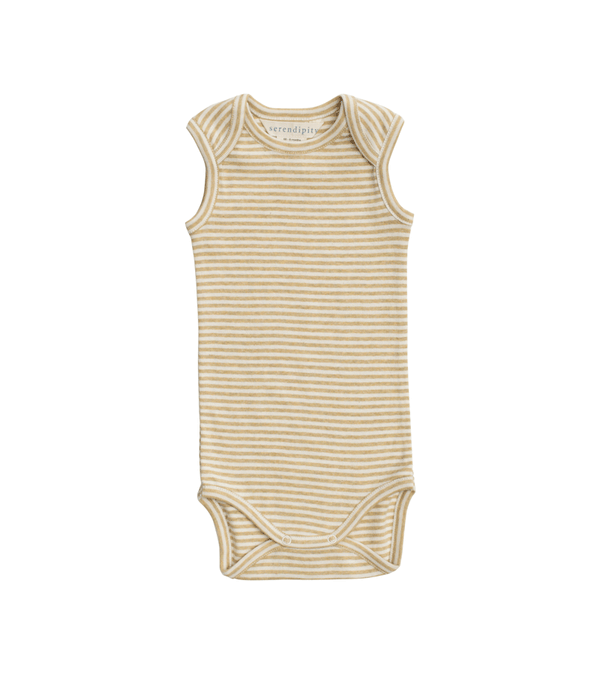 Chamomile and Ecru Stripe Organic Cotton Sleeveless Body by Serendipity